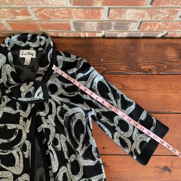 Joseph Ribkoff Snap Front Black Gray US 4 Duster Cardigan Kimono Abstract Cowl - Picture 12 of 14